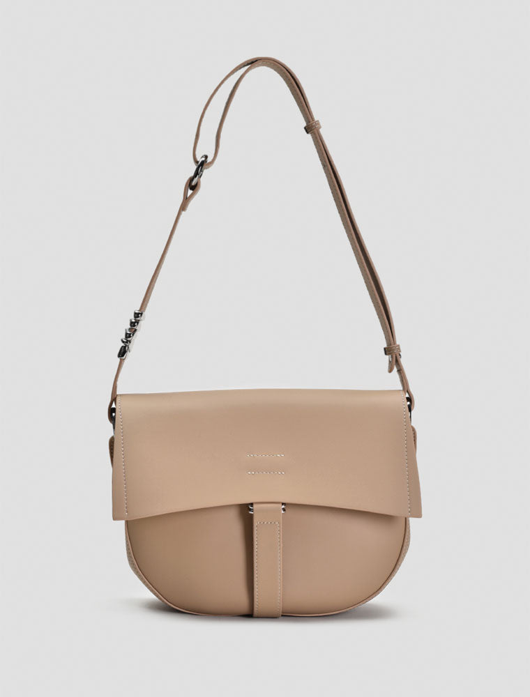 Leather Saddle Shoulder Bag, Beige