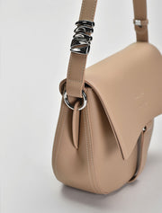 Leather Saddle Shoulder Bag, Beige