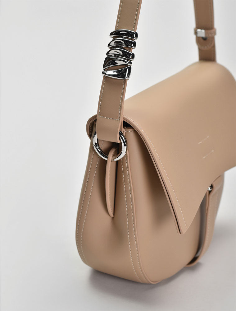 Leather Saddle Shoulder Bag, Beige