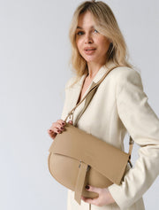 Leather Saddle Shoulder Bag, Beige