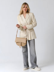 Leather Saddle Shoulder Bag, Beige
