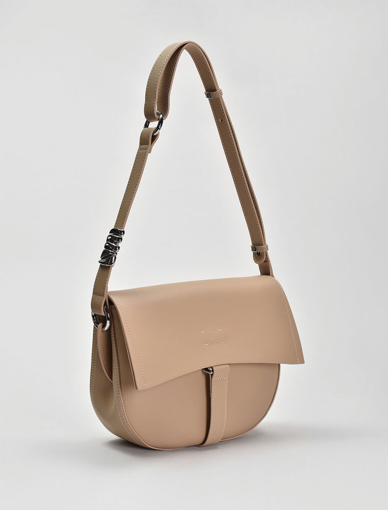 Leather Saddle Shoulder Bag, Beige