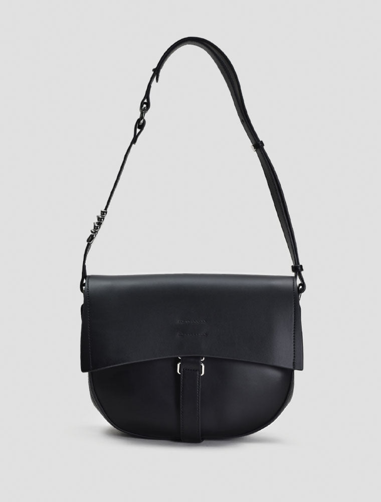 Leather Saddle Shoulder Bag, Black