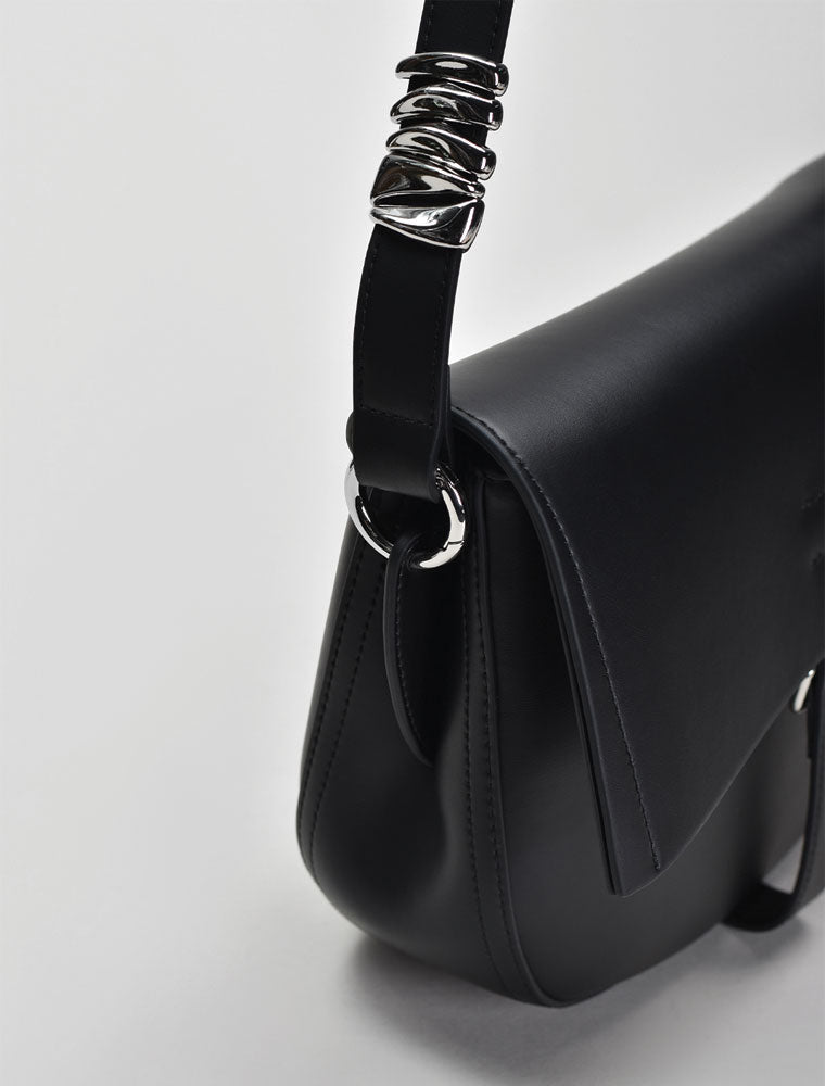 Leather Saddle Shoulder Bag, Black