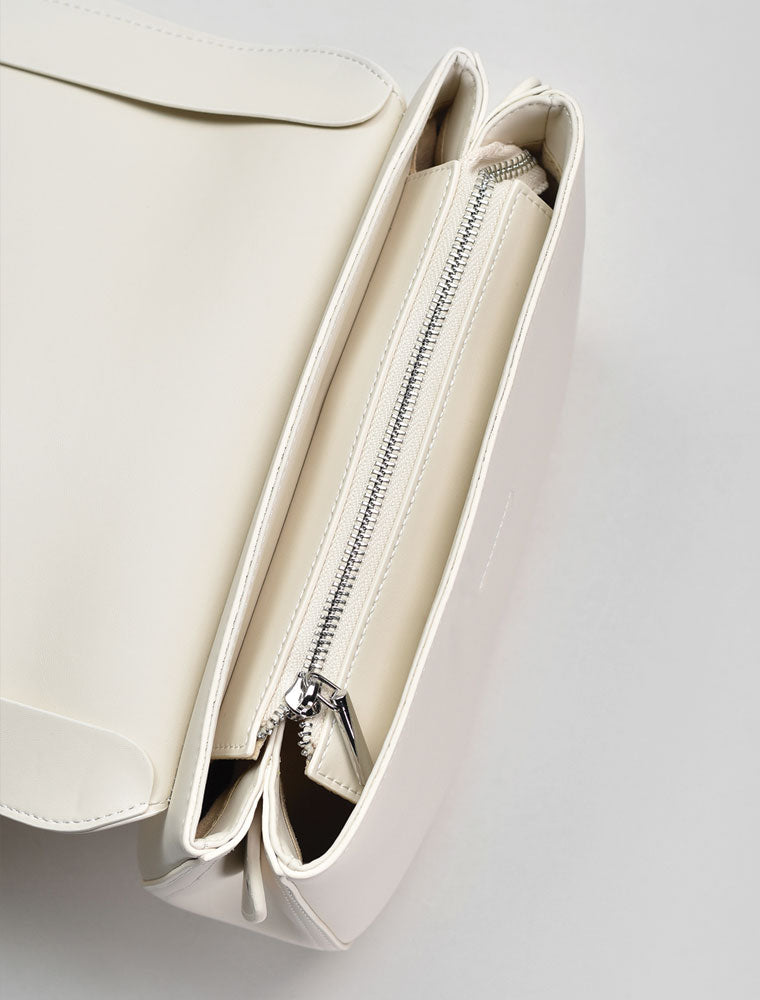 Leather Saddle Crossbody Bag, Off-White