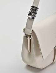 Leather Saddle Crossbody Bag, Off-White