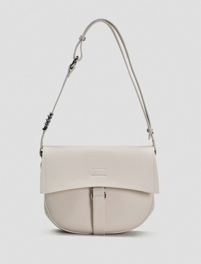 Leather Saddle Crossbody Bag, Off-White