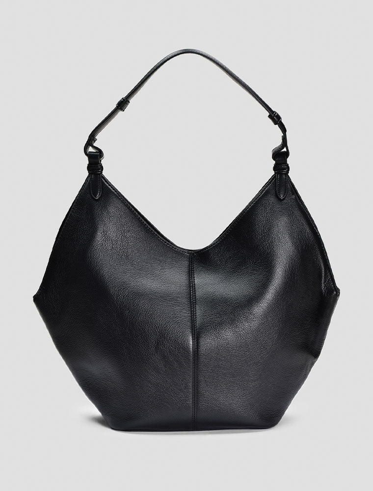 Leather Slouch Hobo Shoulder Bag, Black