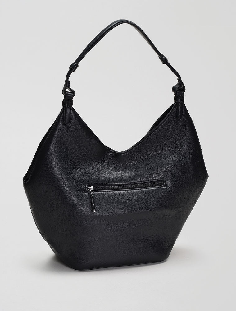 Leather Slouch Hobo Shoulder Bag, Black