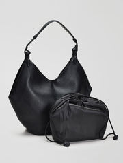 Leather Slouch Hobo Shoulder Bag, Black