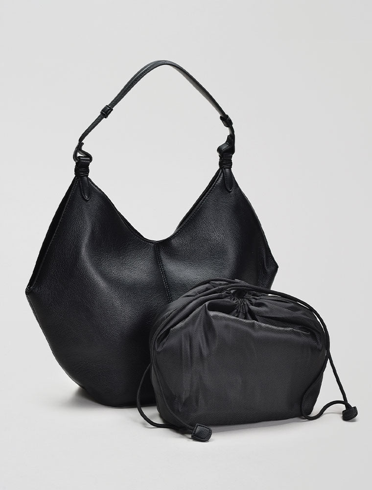Leather Slouch Hobo Shoulder Bag, Black