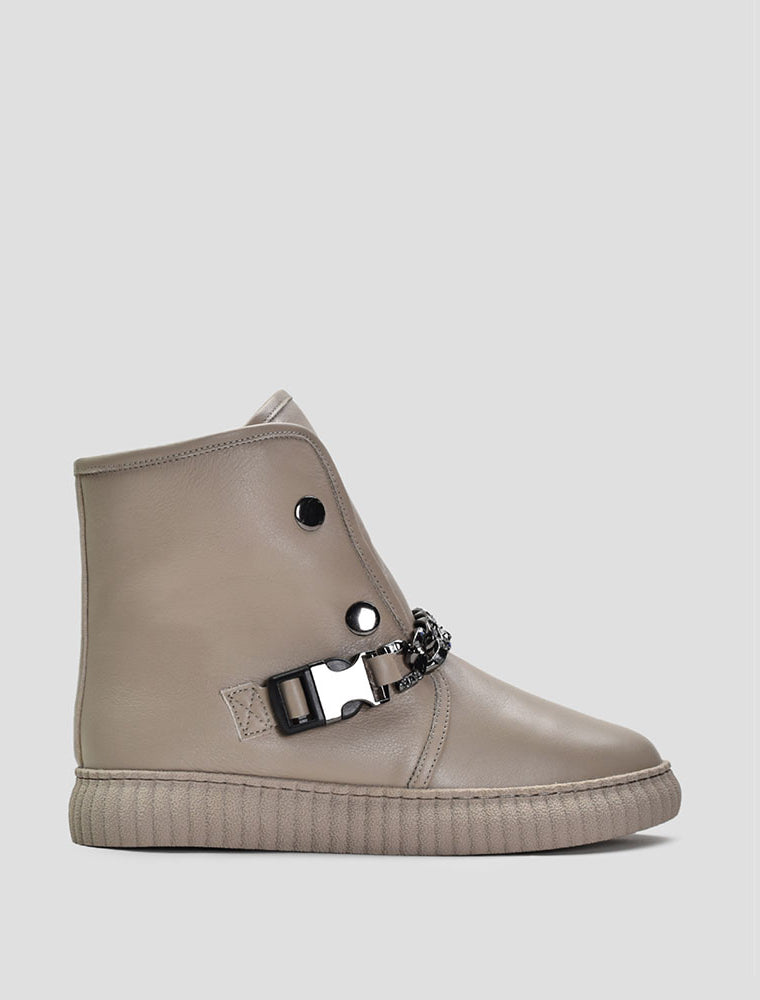 Leather Casual Boots with Chain Detail, Beige