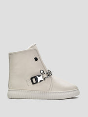 Leather Casual Boots with Chain Detail, Cream