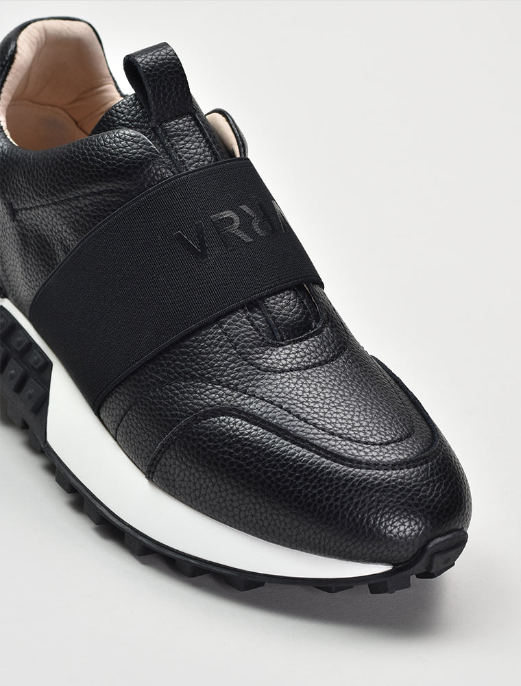 Leather Sneaker with VR Strap, Black