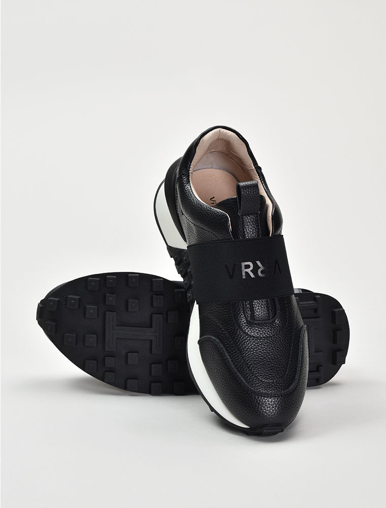 Leather Sneaker with VR Strap, Black