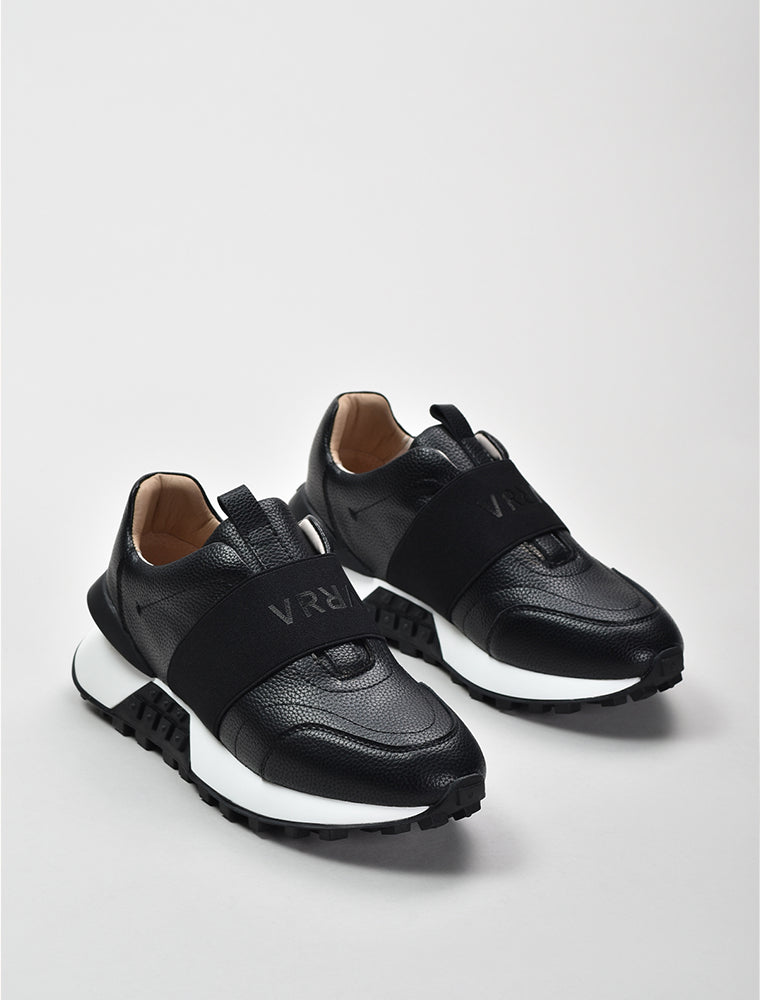 Leather Sneaker with VR Strap, Black