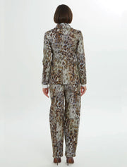 Leopard Print Waist Buttoned Blazer, Green