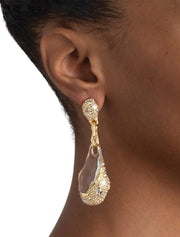 Liquid Lucite Crystal Pavé Pebble Drop, 14K Gold Plated