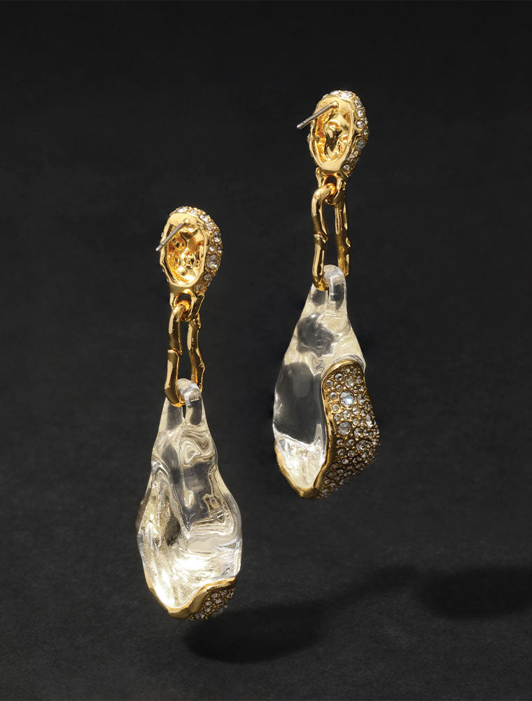 Liquid Lucite Crystal Pavé Pebble Drop, 14K Gold Plated