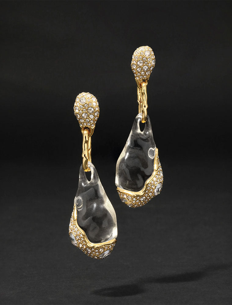 Liquid Lucite Crystal Pavé Pebble Drop, 14K Gold Plated