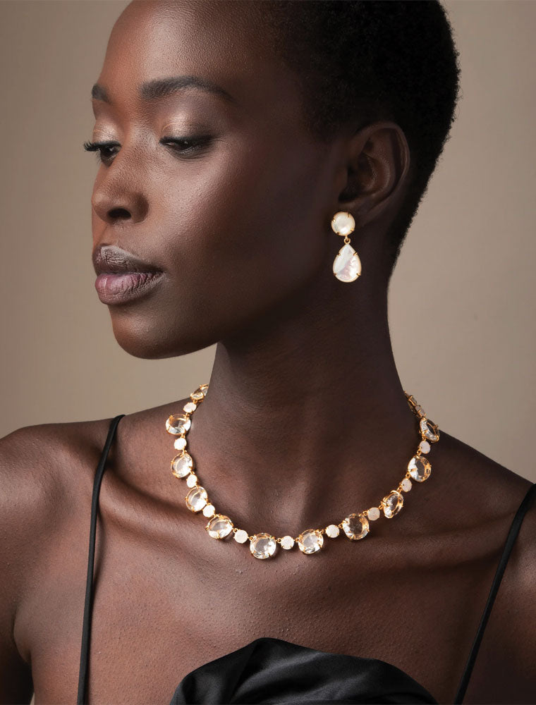 Lisa Riviere Necklace, Labradorite & Pearls, 14K Gold Plated
