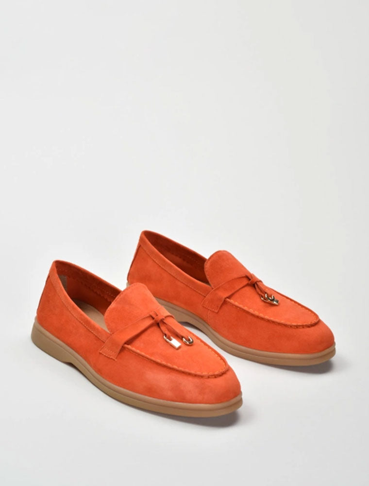 Classic Suede Loafers with Tassels, Orange