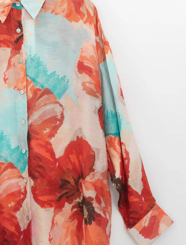 Long Sleeve Floral Button Down Top, Multicolor