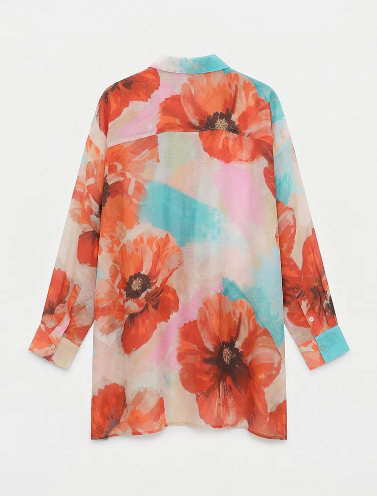 Long Sleeve Floral Button Down Top, Multicolor