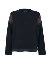 Long Sleeve Shoulder Color Block Top, Black