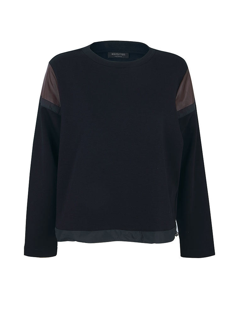 Long Sleeve Shoulder Color Block Top, Black