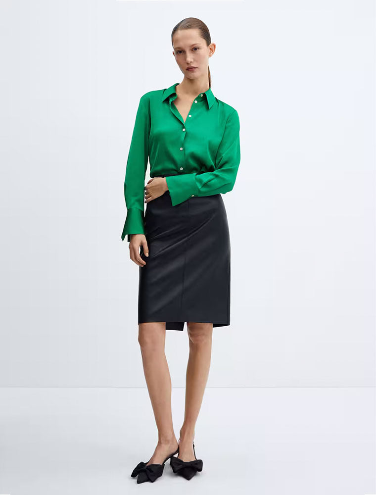 Button Down Satin Shirt, Green