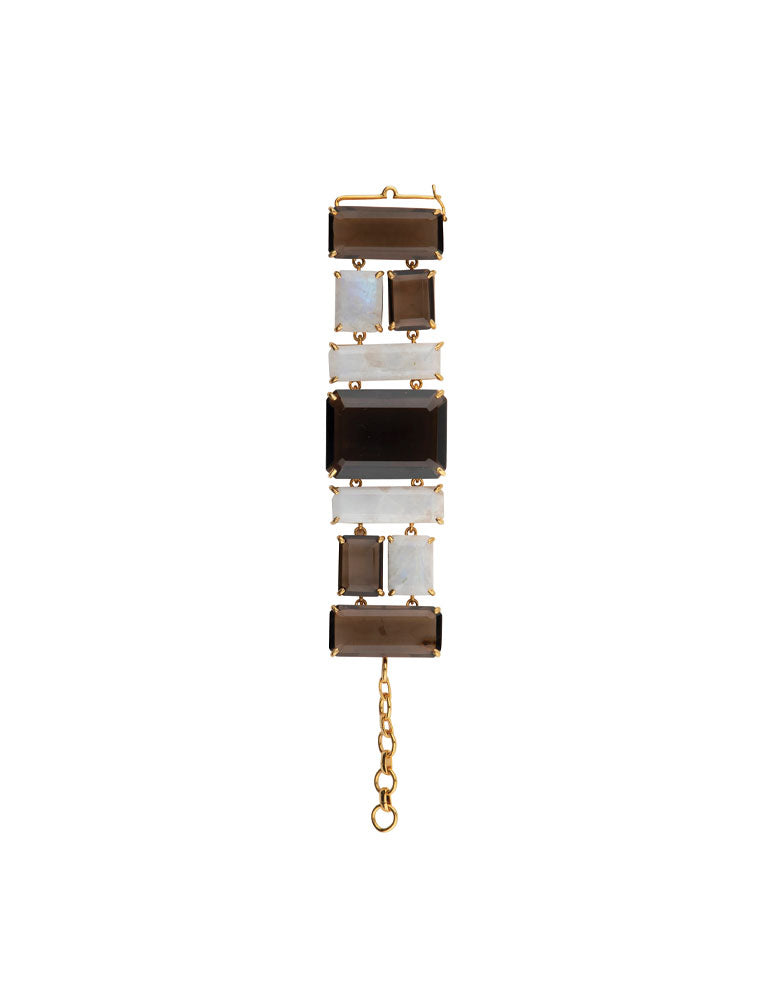 Lucille Bracelet, Moonstone & Smoky Quartz, 14K Gold Plated