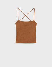 Lurex Knit Crop Top with Laced Back, Bronze