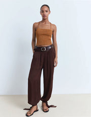 Lurex Knit Crop Top with Laced Back, Bronze