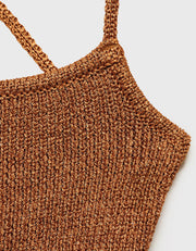 Lurex Knit Crop Top with Laced Back, Bronze
