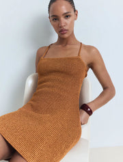 Lurex Knit Dress with Laced Back, Bronze