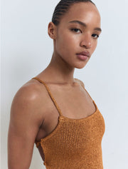Lurex Knit Dress with Laced Back, Bronze