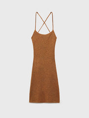 Lurex Knit Dress with Laced Back, Bronze