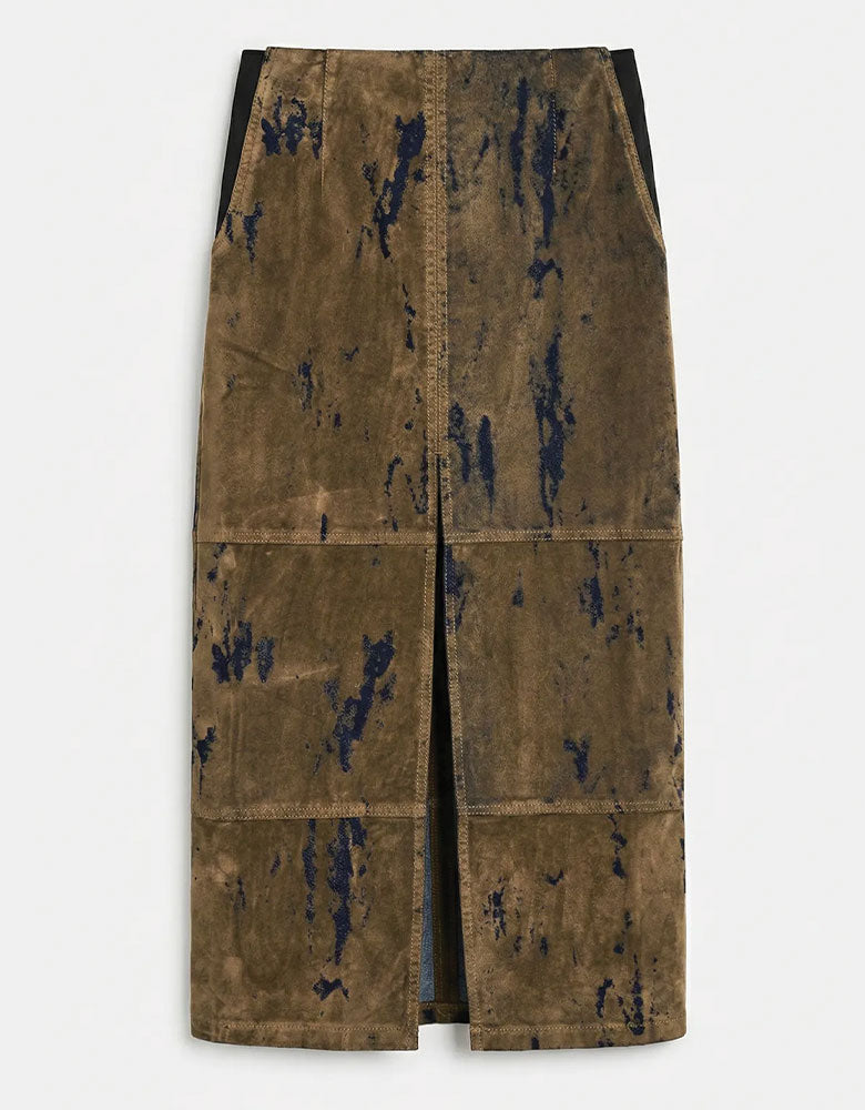 Marble Design Front Slit Skirt, Green