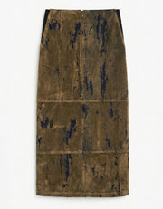 Marble Design Front Slit Skirt, Green