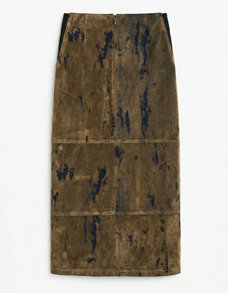 Marble Design Front Slit Skirt, Green