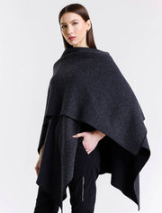 Merino/Cashmere Reversible Wrap, Black/Coal