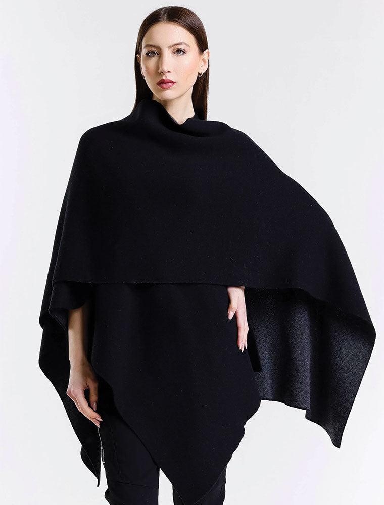 Merino/Cashmere Reversible Wrap, Black/Coal