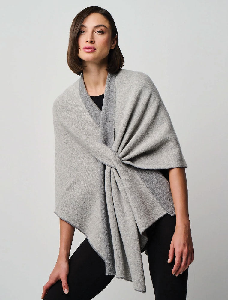 Merino/Cashmere Reversible Wrap, Dark Grey/Medium Grey