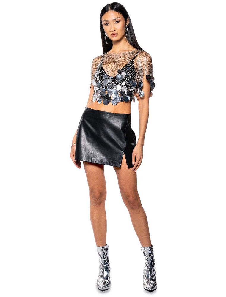 Metallic Sequin Chain Metal Top, Silver