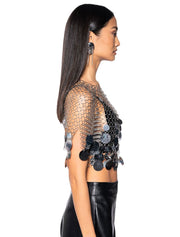 Metallic Sequin Chain Metal Top, Silver