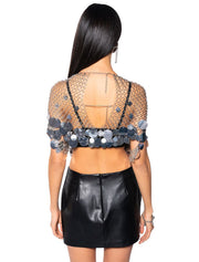 Metallic Sequin Chain Metal Top, Silver