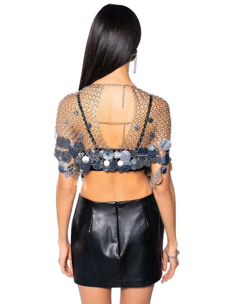 Metallic Sequin Chain Metal Top, Silver