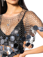 Metallic Sequin Chain Metal Top, Silver