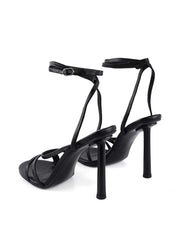 Metal Heel Women's Open Toe Strappy Sandals, Black